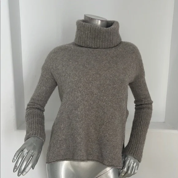 All Saints Turtleneck Gray Metallic Cropped Sweater  Side Slits Size XS - Picture 9 of 9
